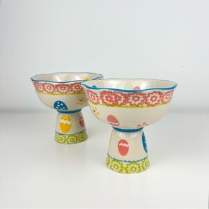 Temp-tations Egg Hunt Ceramic Dessert Bowls Parfait Cups Pedestal Easter 2pc